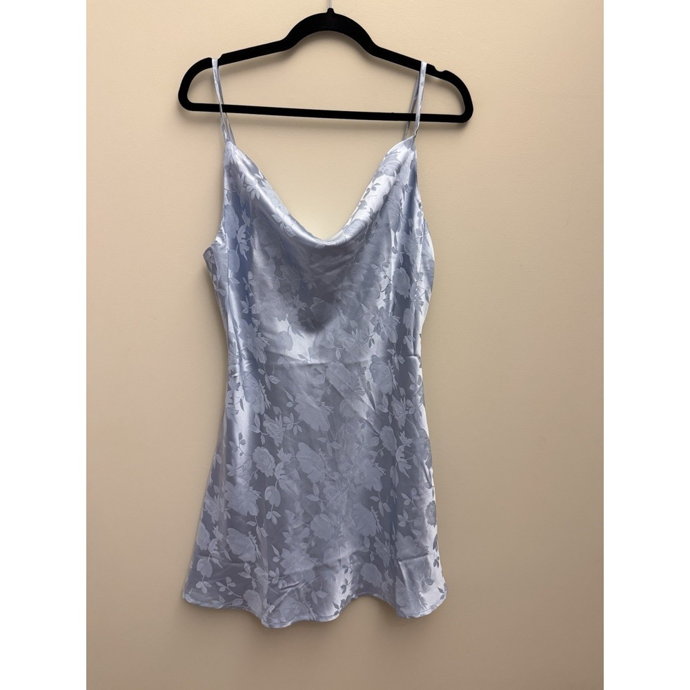 LuLu's Dusty Blue Satin Jacquard Cowl Slip Dress HOCO NWT‎ Sz Large